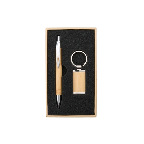 Kit Caneta e Chaveiro Bambu